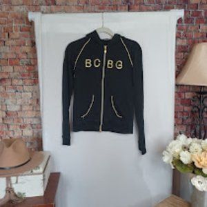 BCBGMAXAZRIA Black & Gold Zip-Up Hooded Jacket - Medium